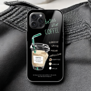 Begins After Coffee Glossy Metal TPU Mobile Case