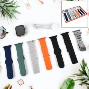 7 In 1 Ultra Smart Watch Combo With Seven Classic Straps & Transparent Screen Guard (1 Set / Mix Color)