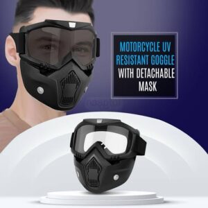 Anti Scratch Goggle Bike Mask, UV Protective Open Face & Eyewear Windproof Dirt Shield Adjustable Strap Soft Foam Padded Detachable for Cycling Bike Off Road Racing Riding Unisex - Black