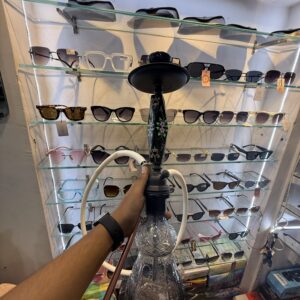 Imported Black Hookah With Printed Neck & White Pipe