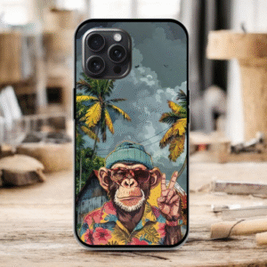 Monkey in Beach Glossy Metal TPU Mobile Case
