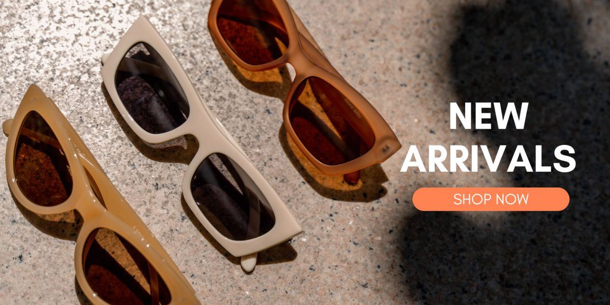 Brow Sunglasses on Concrete Floor Shop New Arrivals Banner